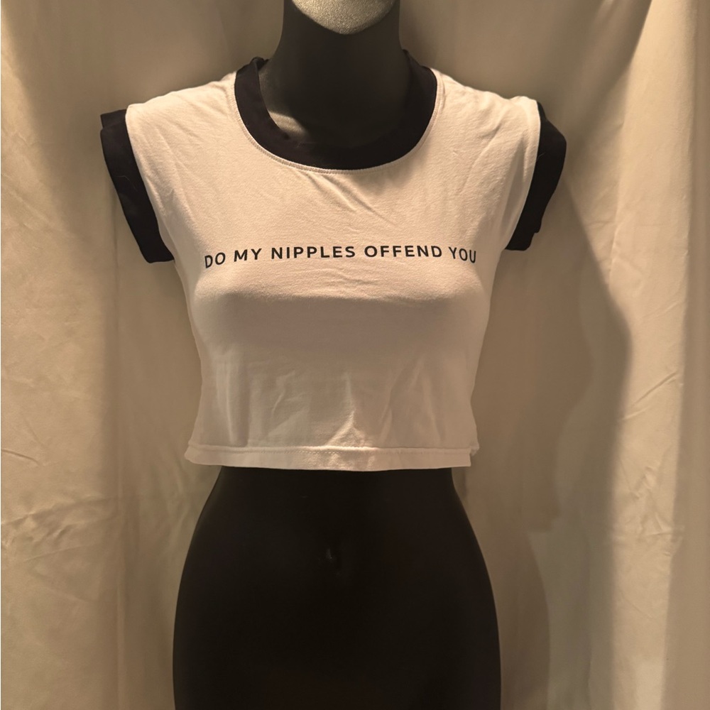 Edgy White and Black Graphic Crop Top